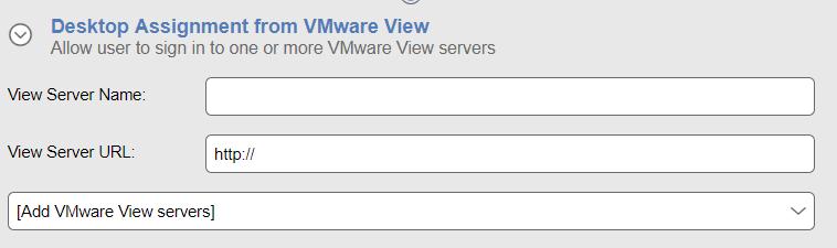 After adding the View servers, the Desktop Assignment from VMware View section appears as in the following figure. 3.