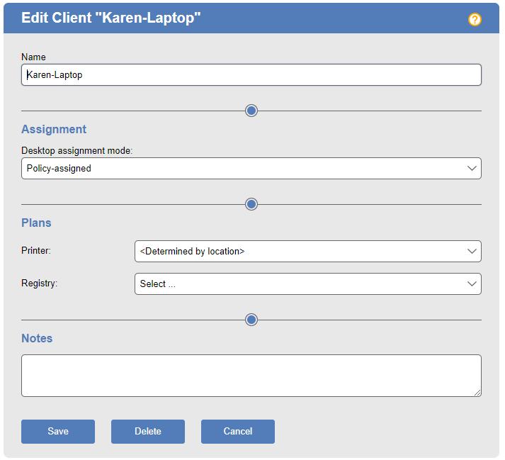 Leostream Connection Broker Administrator s Guide allows you to: Change the client name Set the client assignment mode (see Hard-Assigning Clients to Desktop) Select a printer and registry plan for