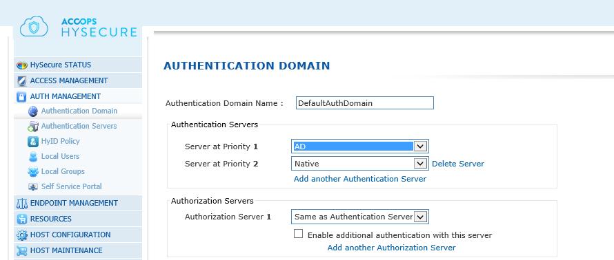 Change to Run State P SECURITY SETUP AUTHENTICATION SERVER Open HySecure management console, and go to AUTH MANAGEMENT section and then AUTHENTICATION SERVER page. Add a new authentication server.