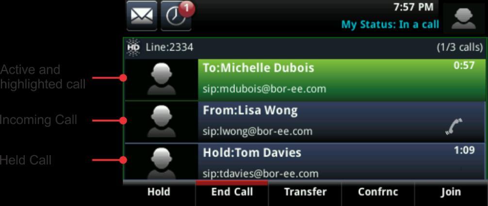 Calls View You can access Calls view when you have one held call or there are two or more calls on your line.