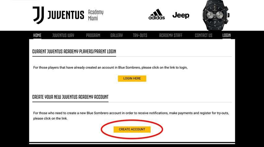 STEP 2: Once in the Login page, please click on the Create Account button in yellow, as circled in the picture below.