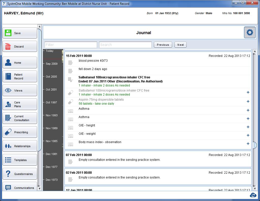 Figure 19: Journal with Settings Option Selected Views All views published to your organisation are displayed within Mobile Working.