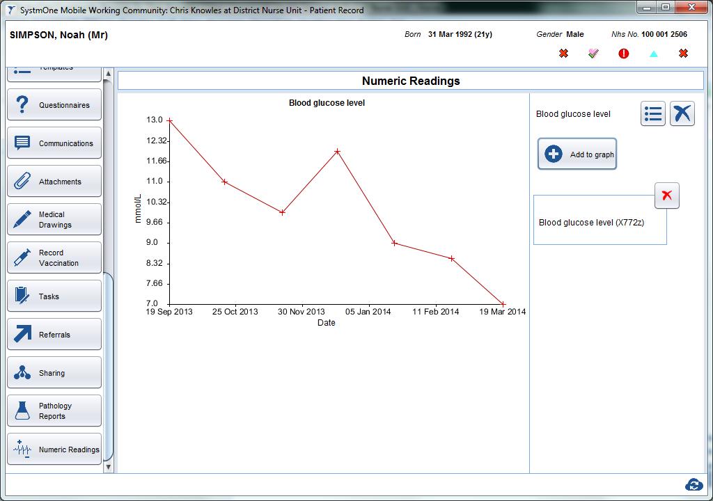 Click Numeric Readings. 2. Select the relevant numeric reading. 3. Click Add to graph.