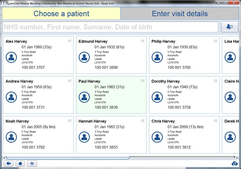You can mark appointments as 'Started', indicated by the icon, and 'Finished', indicated by the icon, from this screen. Booking Visits To book a visit for a patient: 1. Click on the Planner screen. 2.