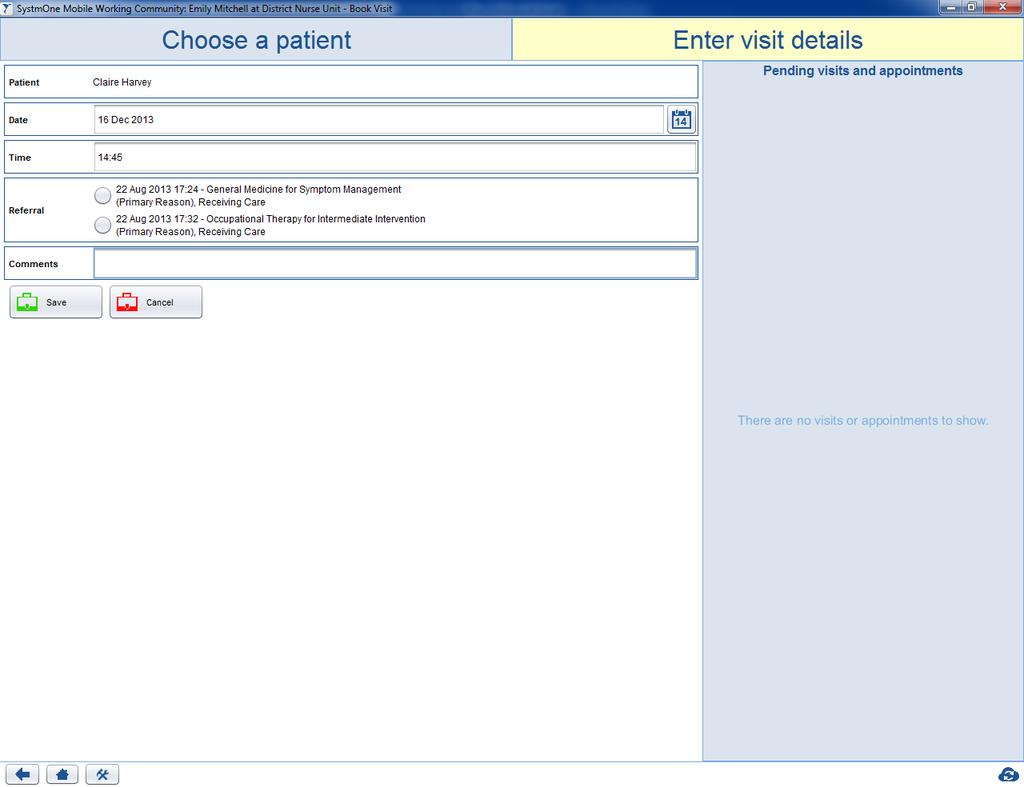 Figure 54: Book Visit Screen Enter Visit Details Options Managing Utilities Do not use any of the options on the Utilities screen, other than the