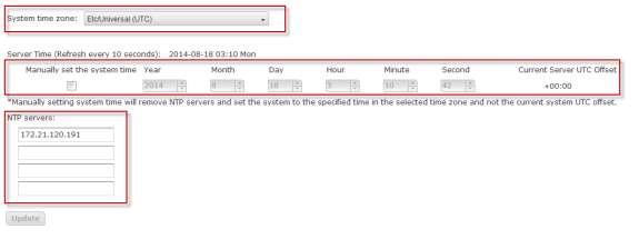2 To set the time zone for the ContentConnect server, select a time zone from System time zone dropdown list.