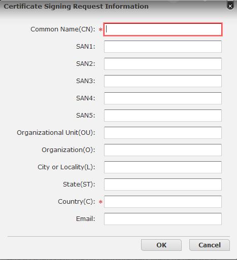 Common Name (CN) Required. The Fully Qualified Domain Name (FQDN) or a humanfriendly string. SANx Optional. The Subject Alternative Names. It should be a hostname or an IP address.