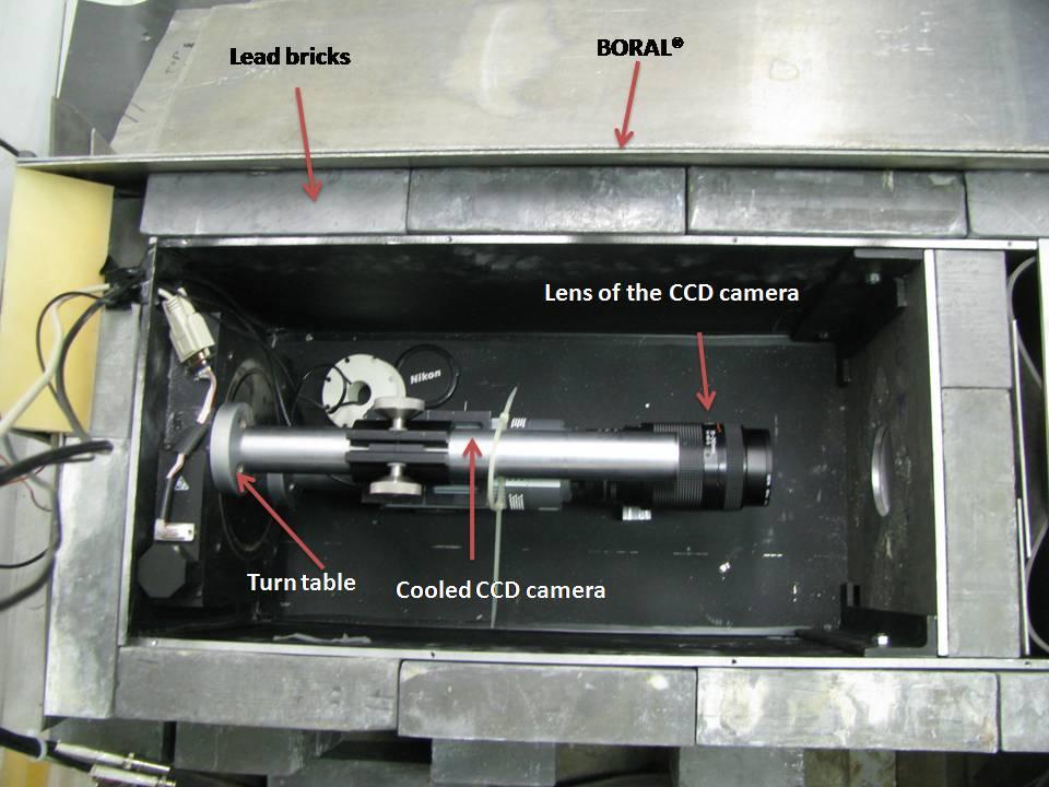 34 Figure 2.6. Inner structure of lower portion of the thermal neutron imaging system. A QImaging Retiga 4000RV cooled CCD camera was used in this imaging system design.