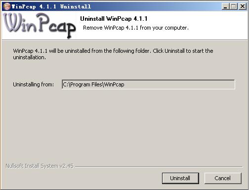 Step 7 If WinPcap of an earlier version has been installed in your computer, the system notifies you to uninstall the earlier 
