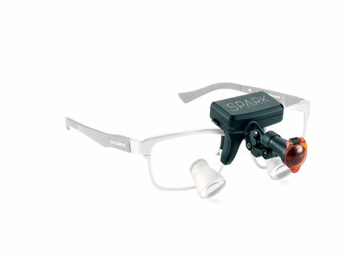 SPARK CORDLESS HEADLIGHT The Spark is a self-contained cordless headlight that integrates with virtually any loupe or eyewear frame style.