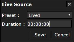 click Add or Insert then click LIVE SOURCE 2- Select your live preset from the