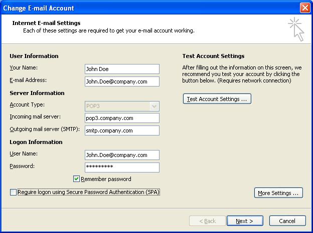 Additional Settings Determining Mail Settings in Outlook 2010 Perform the following to determine the outgoing mail server and user name for a specified email address when using Outlook 2010. 1.