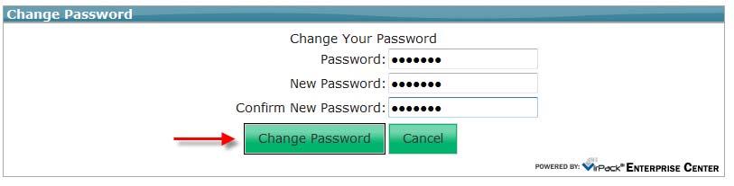 Here, you enter your existing password, new password, confirm your new password, and then click Change Password to process the request (your password must be at least seven characters long containing