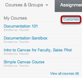 How do I customize my Courses dropdown menu? Canvas displays up to 12 courses in the Courses dropdown menu.