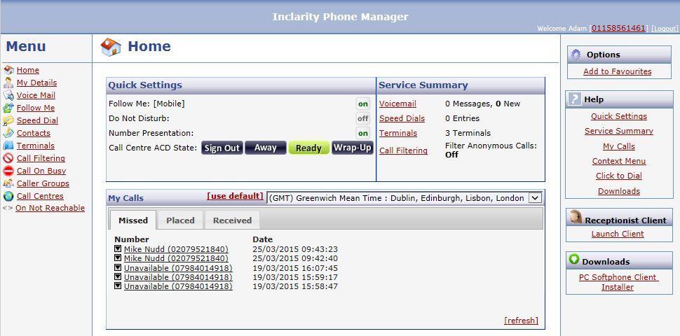 Log In to Phone Manager To log into the Phone Manager go to the URL: https://myphone.inclarity.co.uk. Your Phone Number will be the full telephone number associated with your Inclarity Extension.