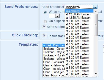 In the screenshot example below I have the send preferences set to send out a blog broadcast automatically every Wednesday immediately after aweber has checked to see whether there has been any new