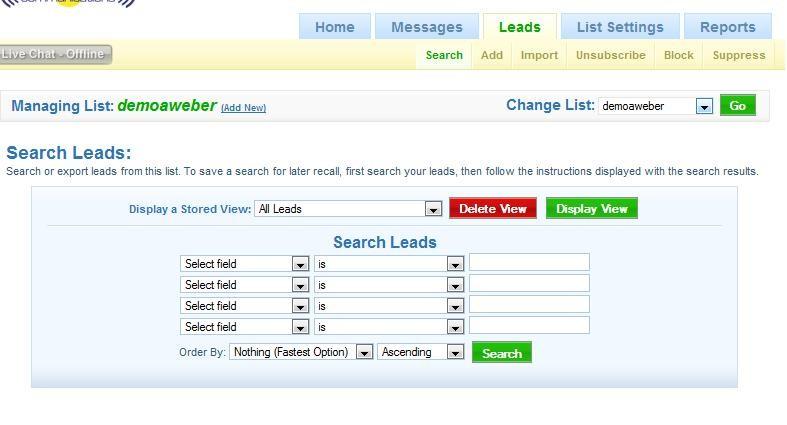 Your Leads To search your leads click on the Leads link on the menu bar.