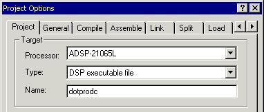About VisualDSP++ Project Options You specify project options, which apply to the entire DSP project. Figure 2-1 