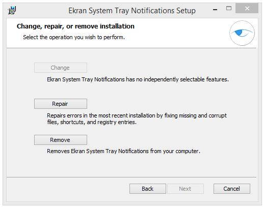 Uninstalling the Tray Notifications Application To uninstall the Tray Notifications application, do the following: 1. Run the TrayNotifications_<version>.msi installation file. 2.