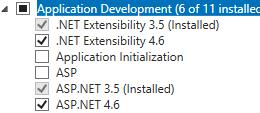 On the Features page, make sure that the following options are selected:.net Framework 3.5 Features >.NET Framework 3.5.NET Framework 4.6 Features >.