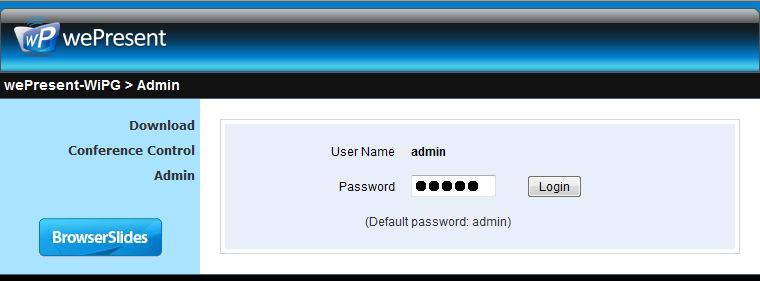 Admin (Setuo and Configuration of WiPS1000 device) 1) Click [Admin] and then enter the password to login web admin page.