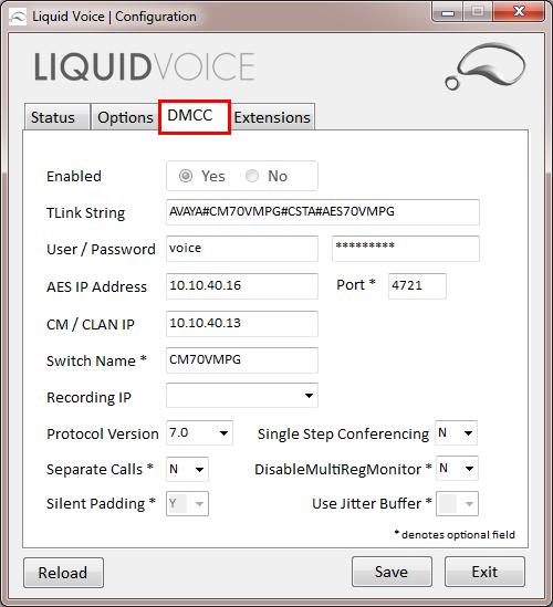 7.1. Configure connection to AES With the Recording Service Configuration Tool opened, select the DMCC tab as shown, here the following information is added.