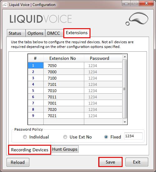 Click on the Extensions tab, all the Avaya phone sets that are to be monitored or recorded are added to the tab.