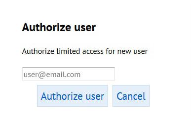 WEB ACCESS; REMOTE You can authorize a user to access your installation by clicking Actions and then Authorize user. Enter the email address of the user when requested and click on Authorize user.