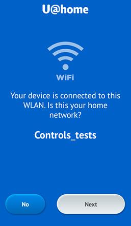 In this case the credentials are not needed. Next, the app will request that you confirm the name of your local WiFi network. Press on Next to confirm.