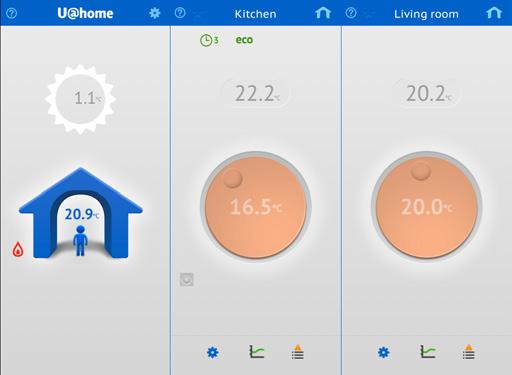 SMARTPHONE/ TABLET APPS 7 Home/away mode: hold and drag the man into the house ( Home mode) while you are at home. This ensures comfortable temperatures: warmer in winter and cooler in summer.