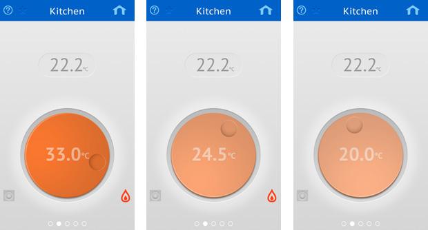 SMARTPHONE/ TABLET APPS The colour of the knob becomes darker (orange or blue) depending on how much heating or cooling is needed.
