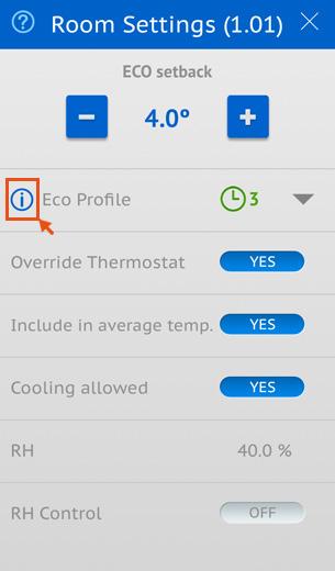 SMARTPHONE/ TABLET APPS Press on the info icon to see what the ECO profile looks like.