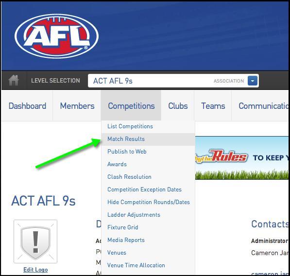 7. Entering Quick Results The Quick Results system can be accessed from your AFL 9s database (as shown below).