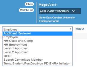1 Log in to PeopleAdmin with your PirateID. Change the module to Applicant Tracking, if needed.