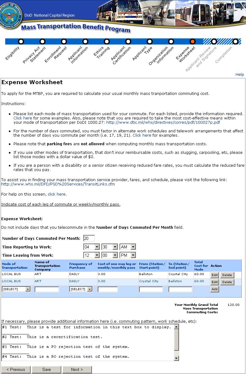 Expense Worksheet The expense worksheet is used to calculate your monthly mass transportation commuting costs.