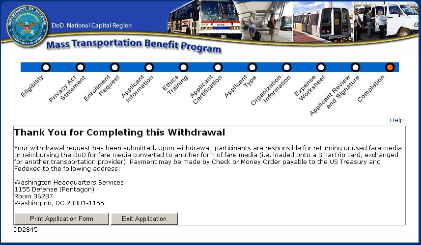 Figure 34 - Thank You for Completing this Withdrawal 3. Check Enrollment Status 3.