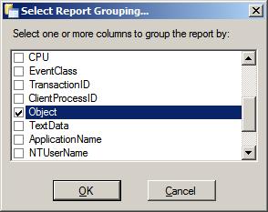 The Resource analysis report asks you to select one or more columns which are grouped on: In this example we re grouping by object name and we would see: Some important columns