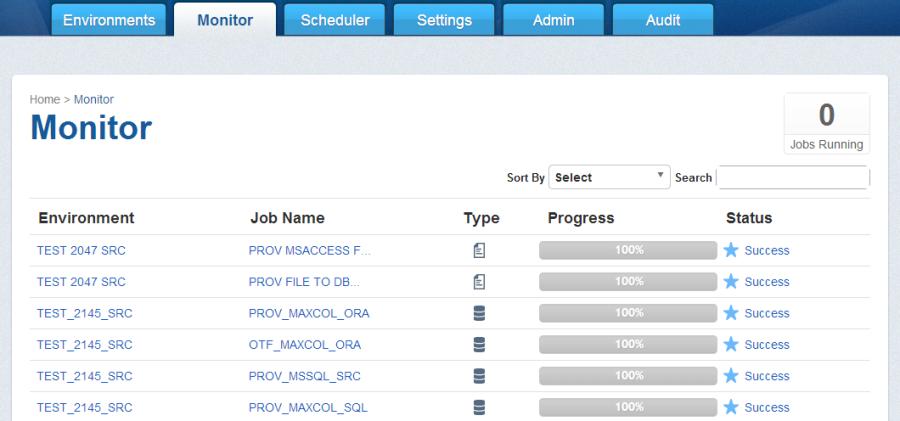 Monitor Jobs Click the Monitor tab at the top of the screen to display all of the jobs defined to Delphix.