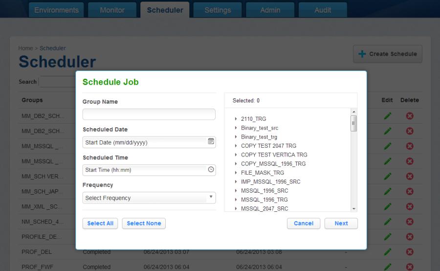 Schedule Job screen c. d. e. mm/dd/yyyy. a. b. You will be prompted for the following information: Group Name A free-form name for this job schedule.
