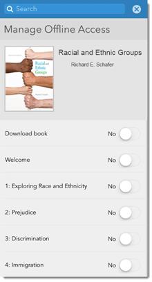 2. Toggle the download indicator to the Yes position to download an entire book or chapter. The indicator will change to blue and the progress % will display.