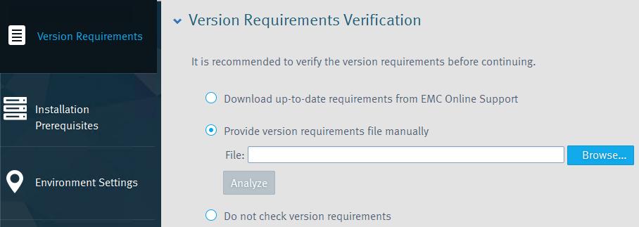 If you are a licensed user without a direct connection to the Internet: a. Select Provide version requirements file manually. b.