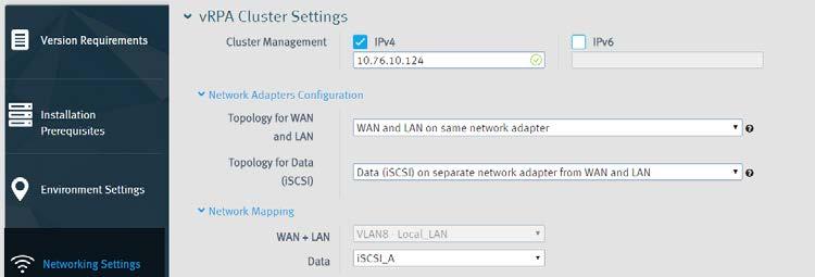 Enter the Cluster Management IP address from the Data preparation section. a. In the Network Mapping > Data text box, enter the port group that will be used for iscsi.