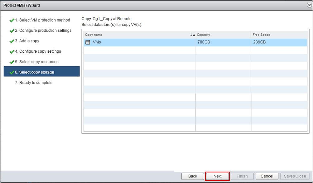 Protect virtual machine 12. Select a datastore on which the replica will be created. Click Next.
