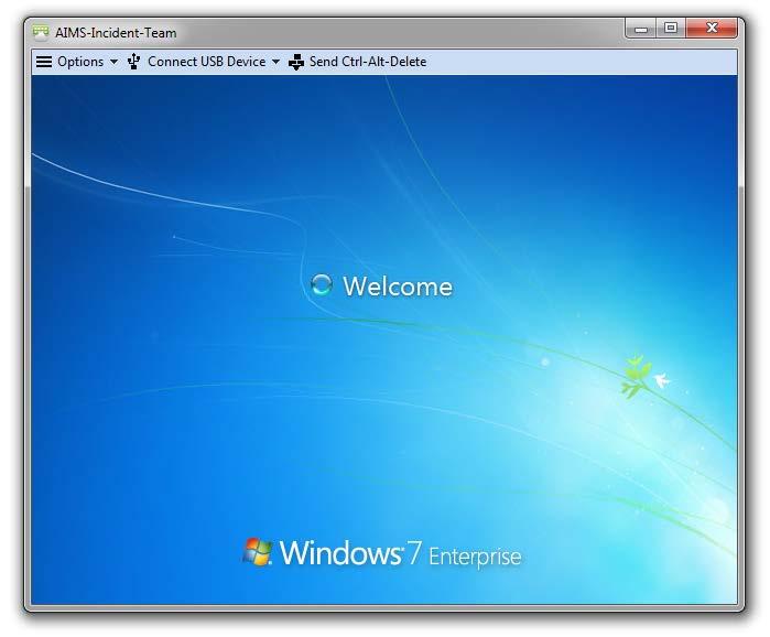Next, you will see the Windows 7 Welcome screen of your virtual desktop in a small window like that shown in Figure 7, or full-screen if you