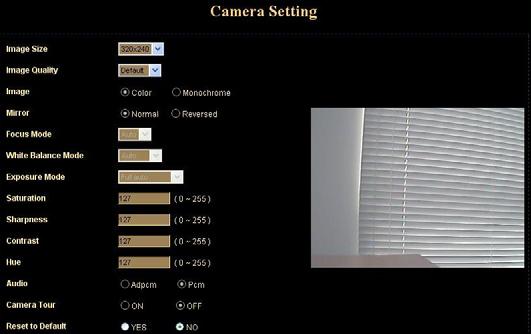 Camera setting 3. Make the required adjustments, as explained below, and save your changes.