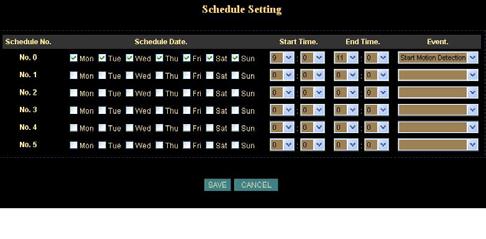 Alarm1 Screen Schedule Screen The Schedule can enable motion detection in an arranged