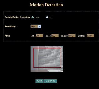 Motion Detection Screen This screen is displayed when the Motion Detection menu option is clicked.