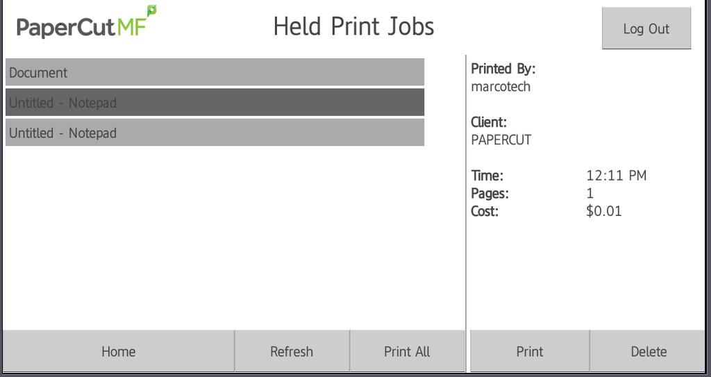 SENDING A SECURE PRINT Print your job like normal, choosing SecurePrint as the printer from your list of available printers.
