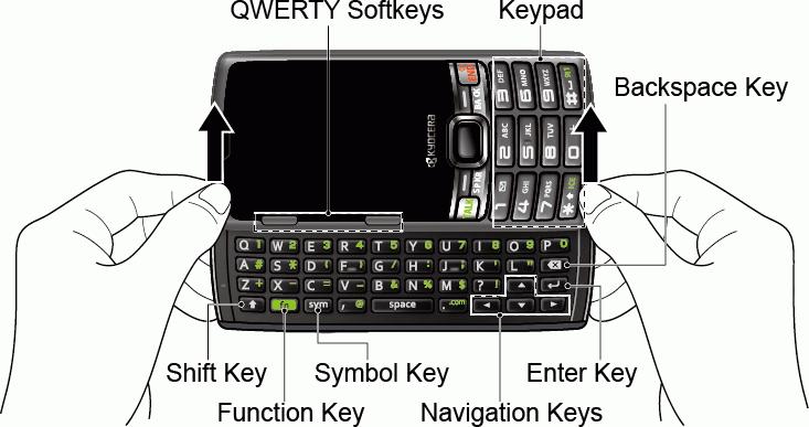 2. Push the screen panel up with your thumbs to reveal the slide-out keyboard.