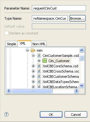 Building the workflow The following dialog box displays: b. Click the XML tab. c. Navigate to the location of the schema that defines the incoming XML, and select the appropriate element.